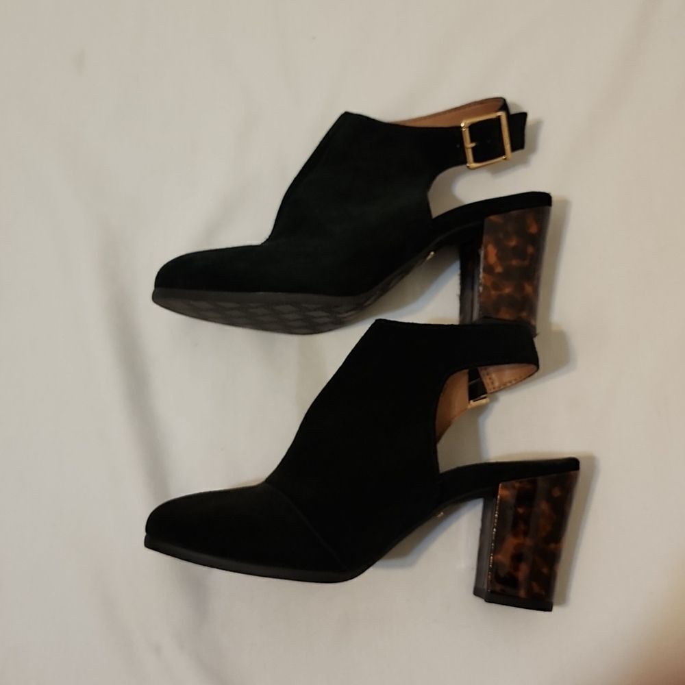 Vionic Lacey‎ Tortoise Black Suede Slingback Heels 8.5